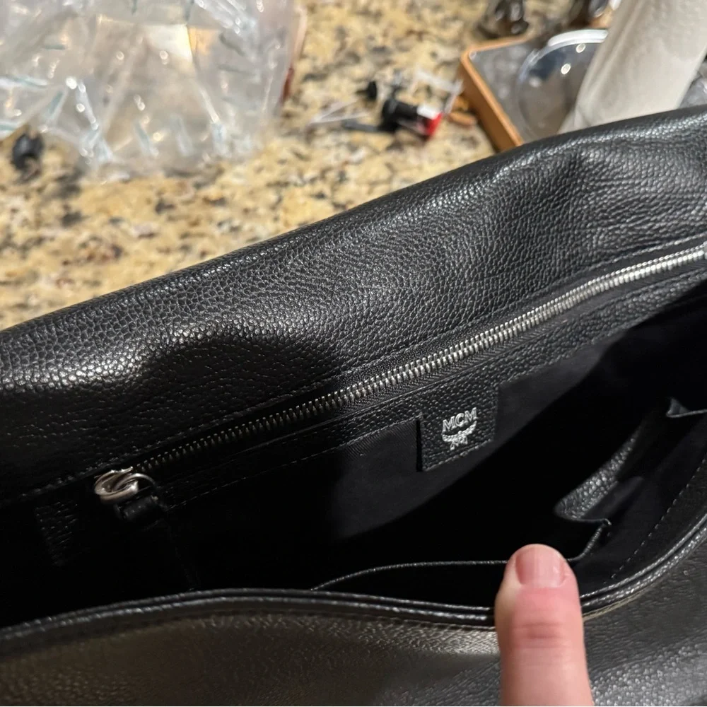 MCM Textured Black Leather Messenger Bag